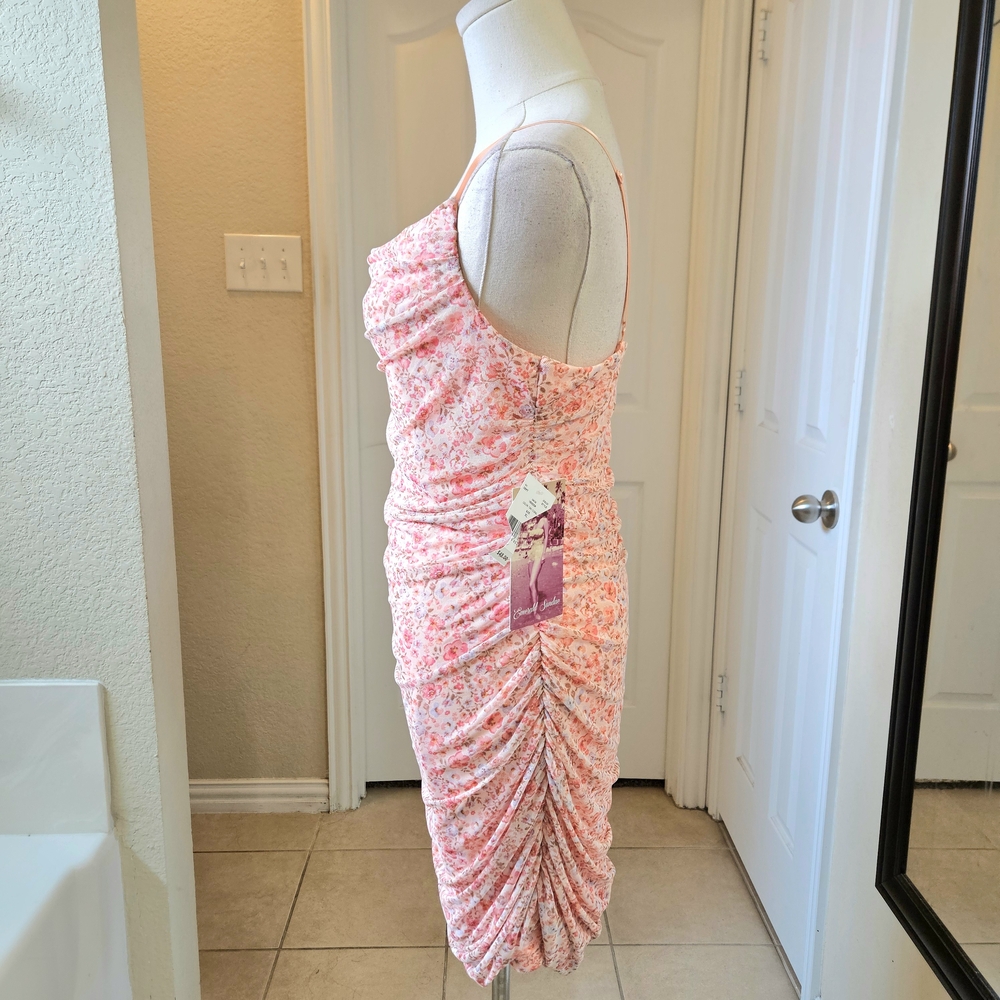 Emerald Sundae Floral Ruched Mesh Bodycon Dress  SIZE XL in Coral Pink NWT - Picture 4 of 10